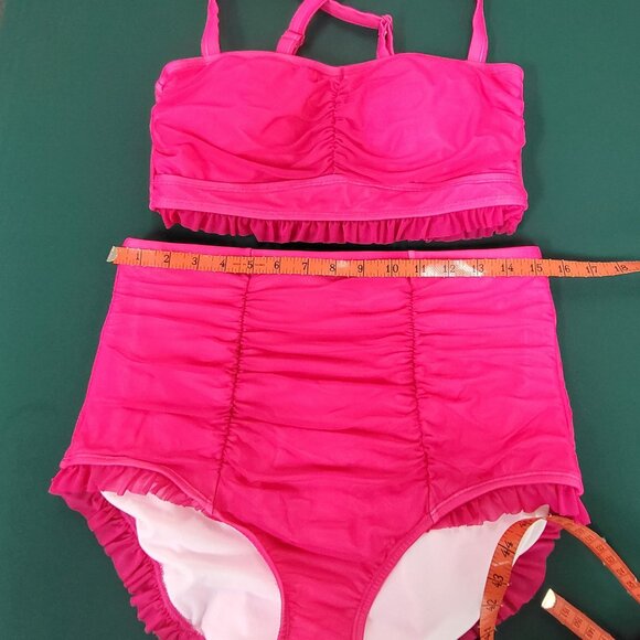 Torrid pink two-piece swimsuit bikini with ruffles high waist size 0 or 10 EUC - Picture 10 of 13